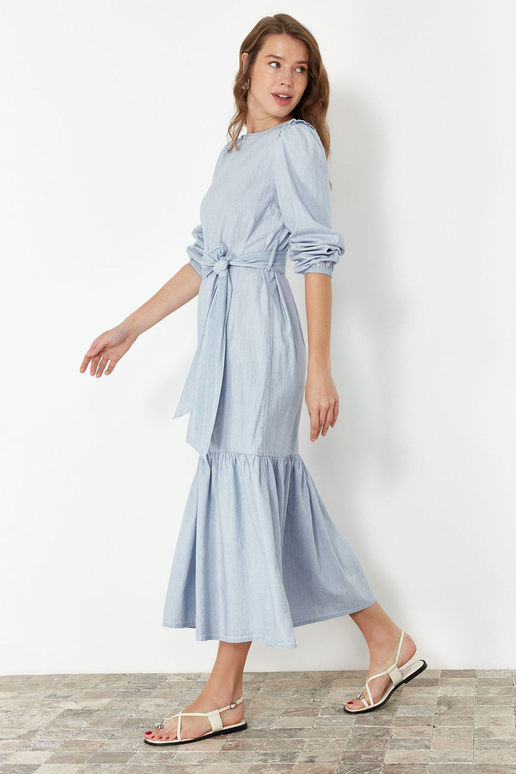 Ac?k Mavi Kusakl? Midi Denim Elbise TWOSS24EL01008 - Trendyolmilla фото 2