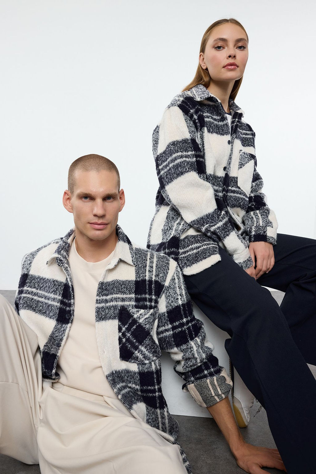 TRENDYOL MAN Ekru Unisex Oversize Fit K?sl?k Kareli Oduncu Gomlek Ceket TMNAW25GO00024 - Trendyolmilla фото 9