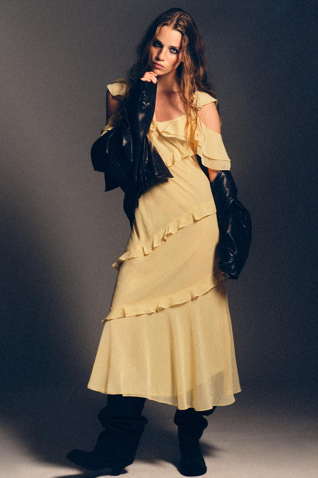 RUFFLED COMBINATION DRESS