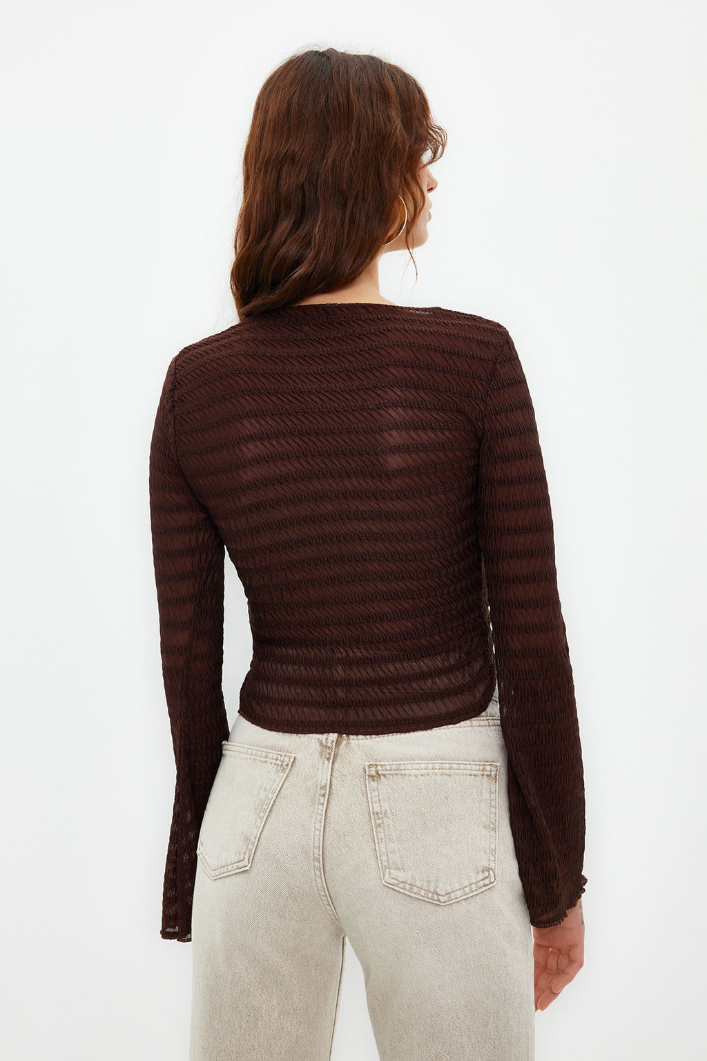 Trendyolmilla Ekru Premium Dokulu Fitted/Vucuda Oturan Baglama Detayl? Esnek Orme Bluz TWOSS24BZ00015 фото 14