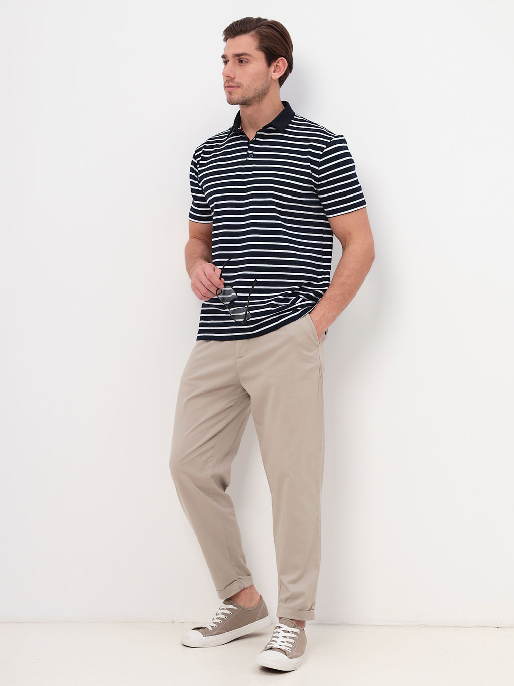 Джемпер мужской с воротником поло короткий рукав GREG G144-KD1246T-UT21 (белая полоска)  фото 6