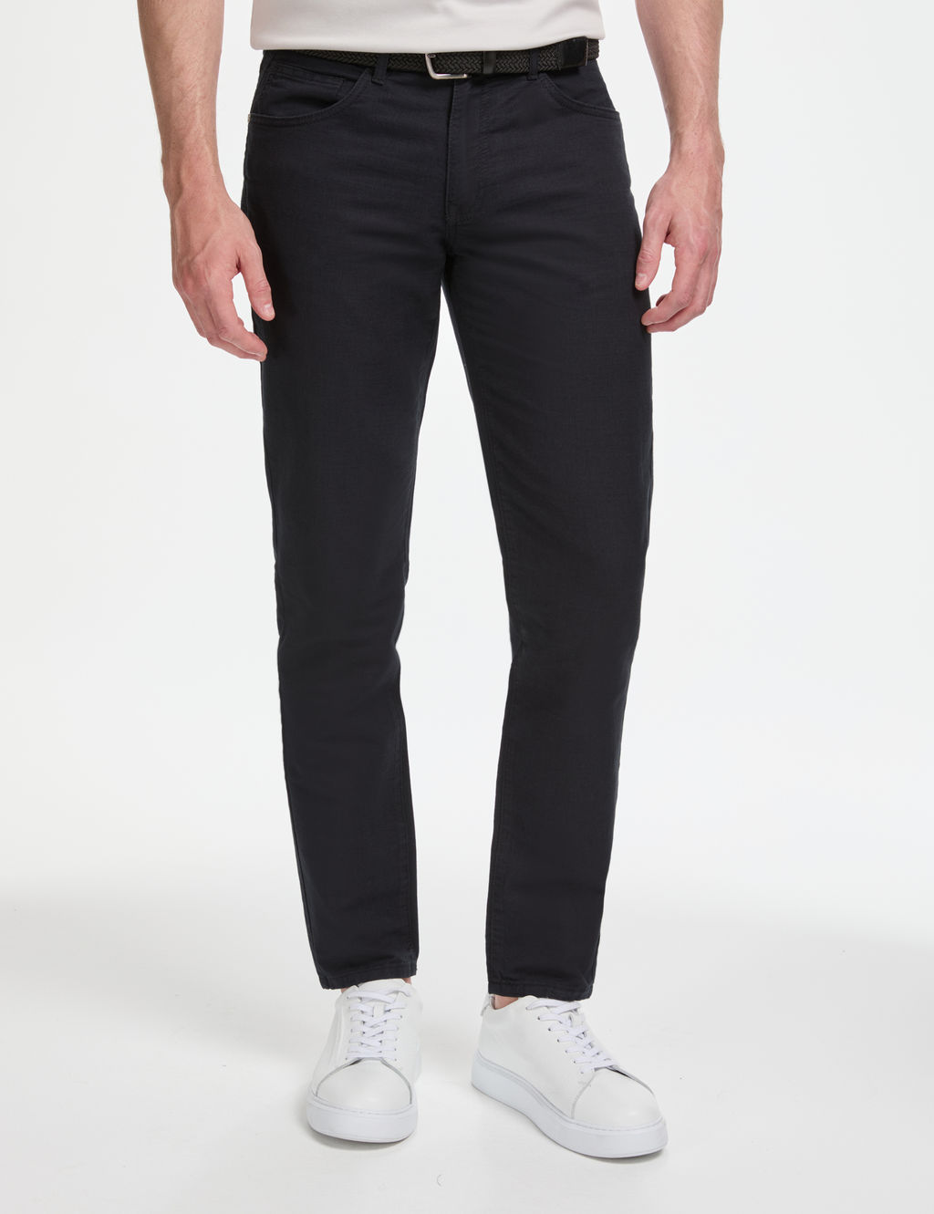 Siyah Slim Fit Keten Kar___ml_ Kanvas Pantolon