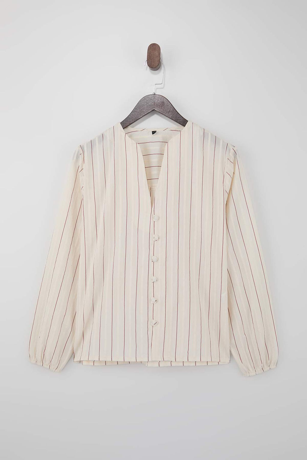 Limited Edition Ekru Cizgili Dugme Detayl? Mevsimlik Dokuma Bluz TWOSS26BZ00220