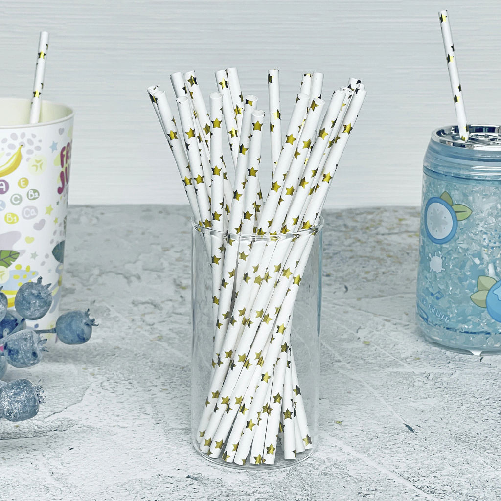 Трубочка для коктейля "Звёзды" 19,5 см d-6 мм (набор 25 шт), Золото