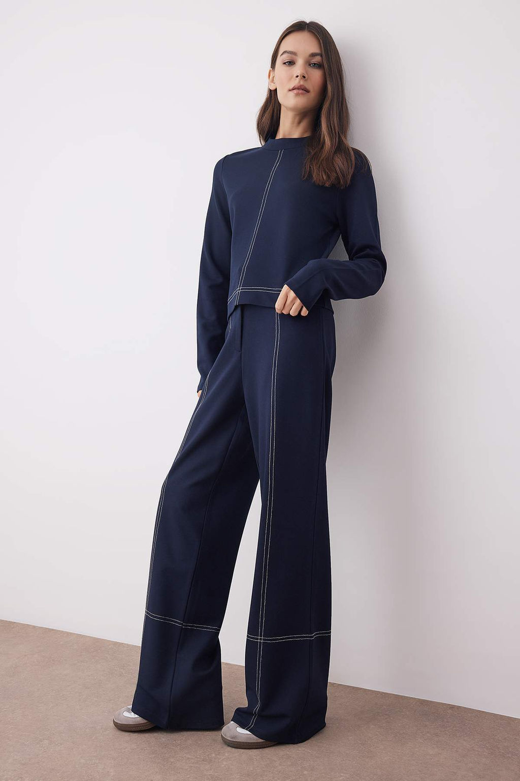 Lacivert Dikis Detayl? Wide Leg/Genis Kesim Orme Pantolon TWOAW26PL00023 - Trendyolmilla фото 2