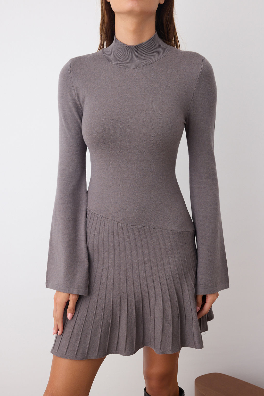 Limited Edition Antrasit Premium Iplik/Ozel Iplik K?sa / Mini Triko Elbise TWOAW26EL00104 - Trendyolmilla фото 4