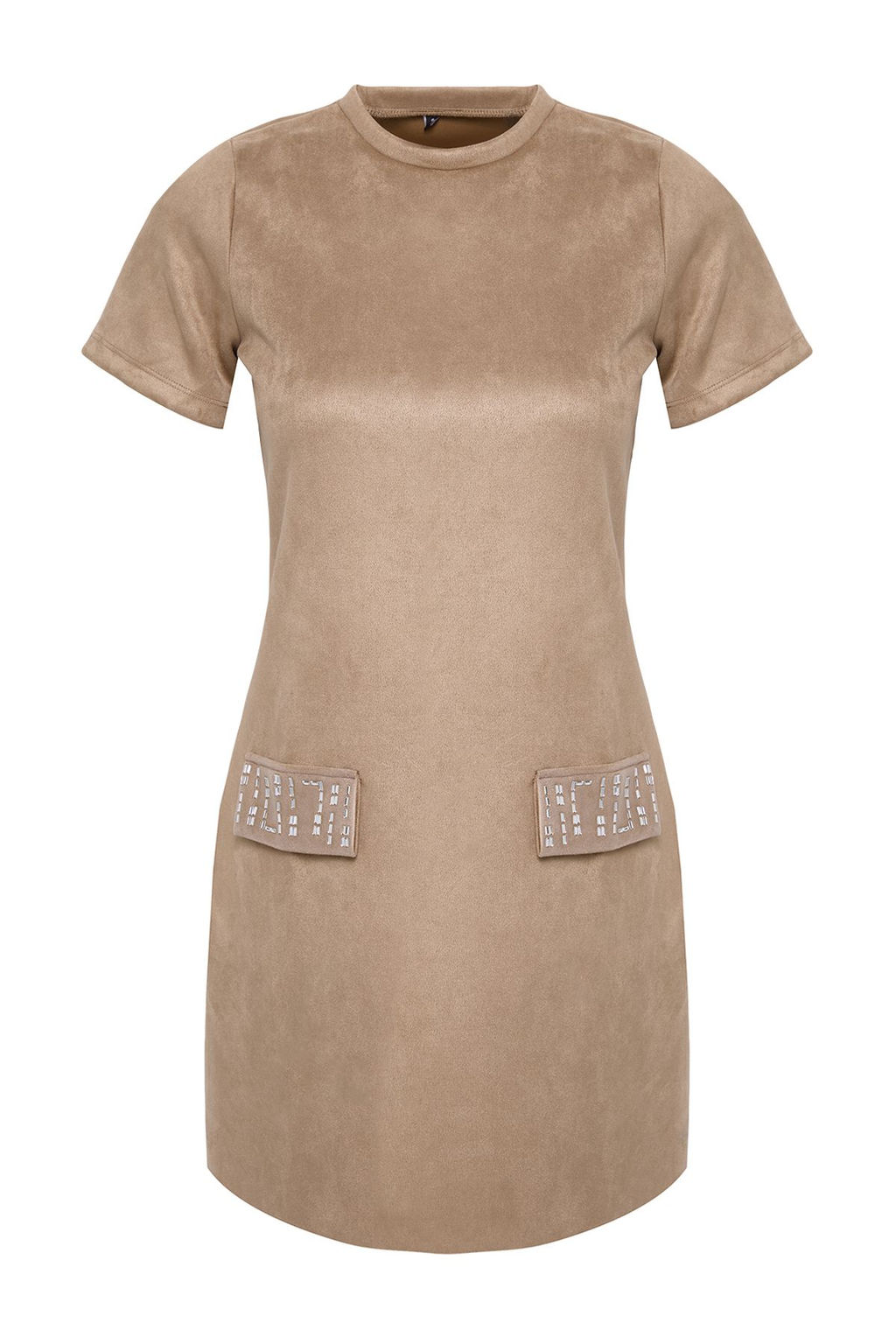 Vizon Bisiklet Yaka Tas Detayl? Shift/Duz Mini Suet Orme Elbise TWOAW24EL00523