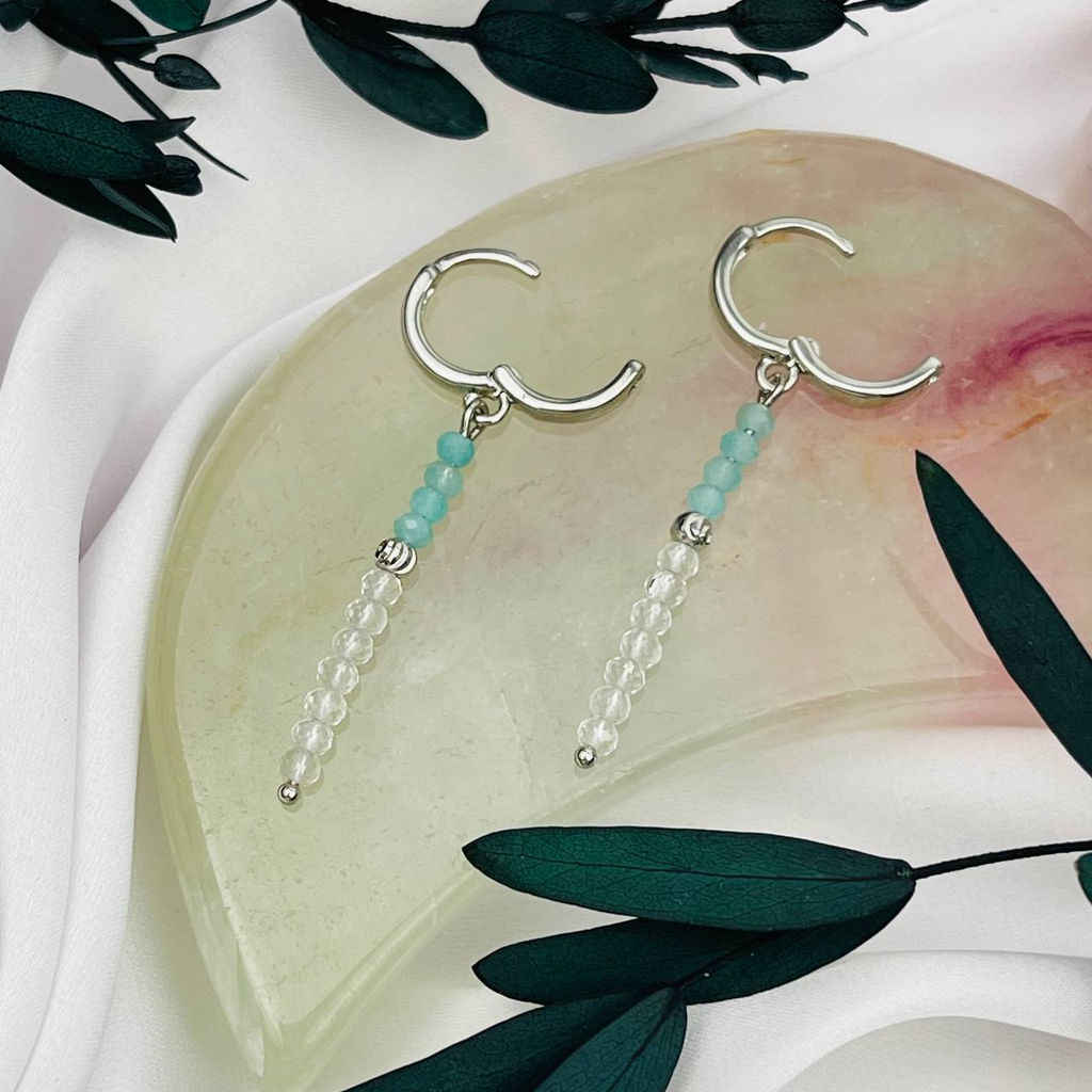 Серьги длинные из Амазонита и Горного Хрусталя - Радуга самоцветов фото 3