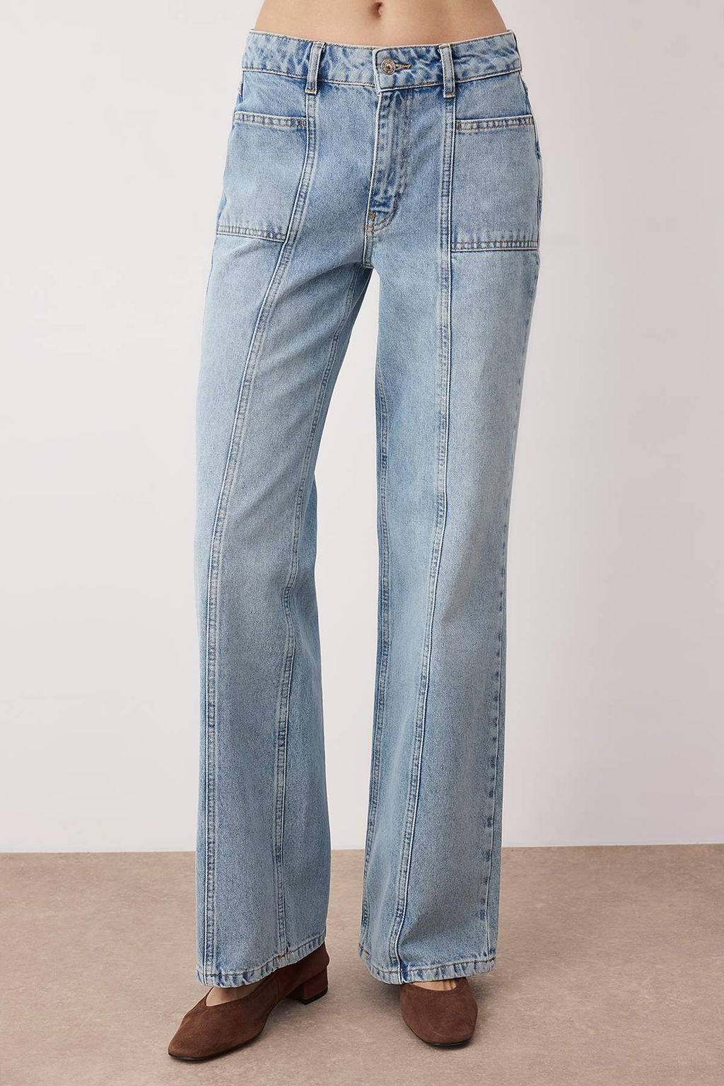 Mavi Dikis ve Cep Detayl? Dusuk Bel Wide Leg Jeans TWOAW26JE00206 - Trendyolmilla фото 3