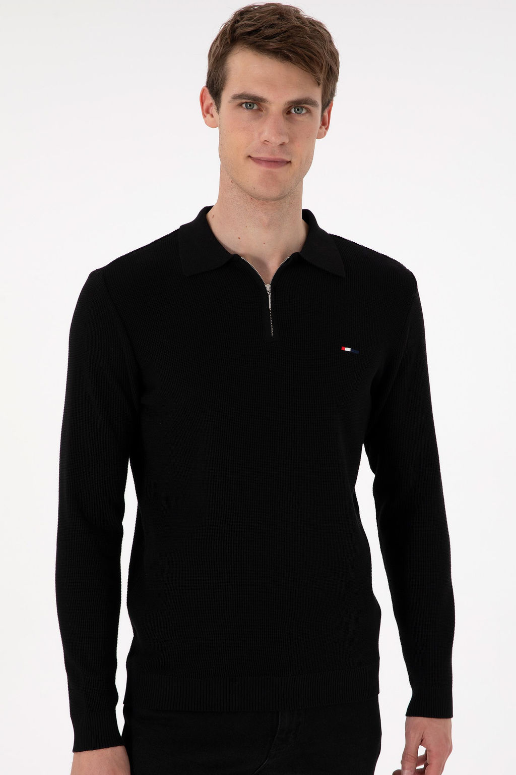 Erkek Regular Fit Yar_m Fermuarl_ Siyah Basic Kazak - U.s. polo assn фото 3