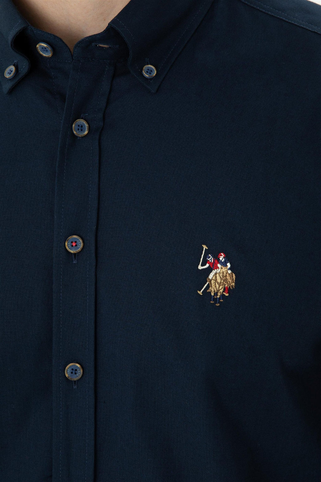 U. S. Polo Assn / Мужская темно-синяя базовая рубашка с длинным рукавом - U.s. polo assn фото 7