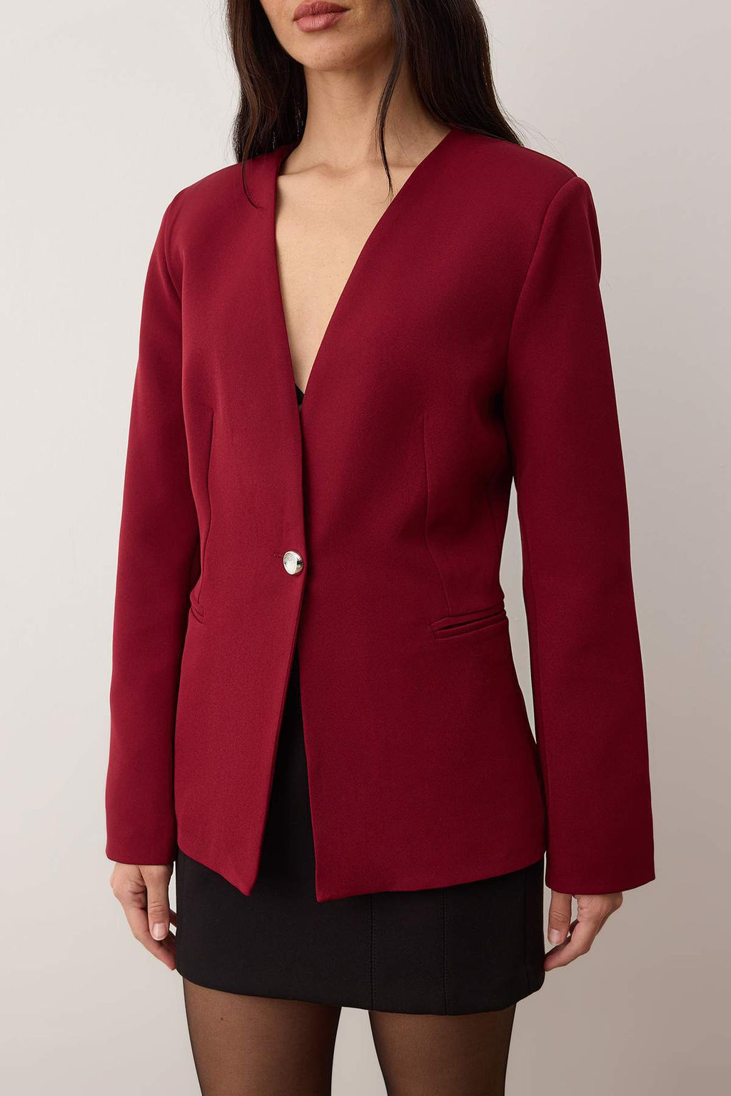 Bordo Fitted/Vucuda Oturan Tek Dugmeli Dokuma Blazer Ceket TWOAW26BC00066 - Trendyolmilla фото 3