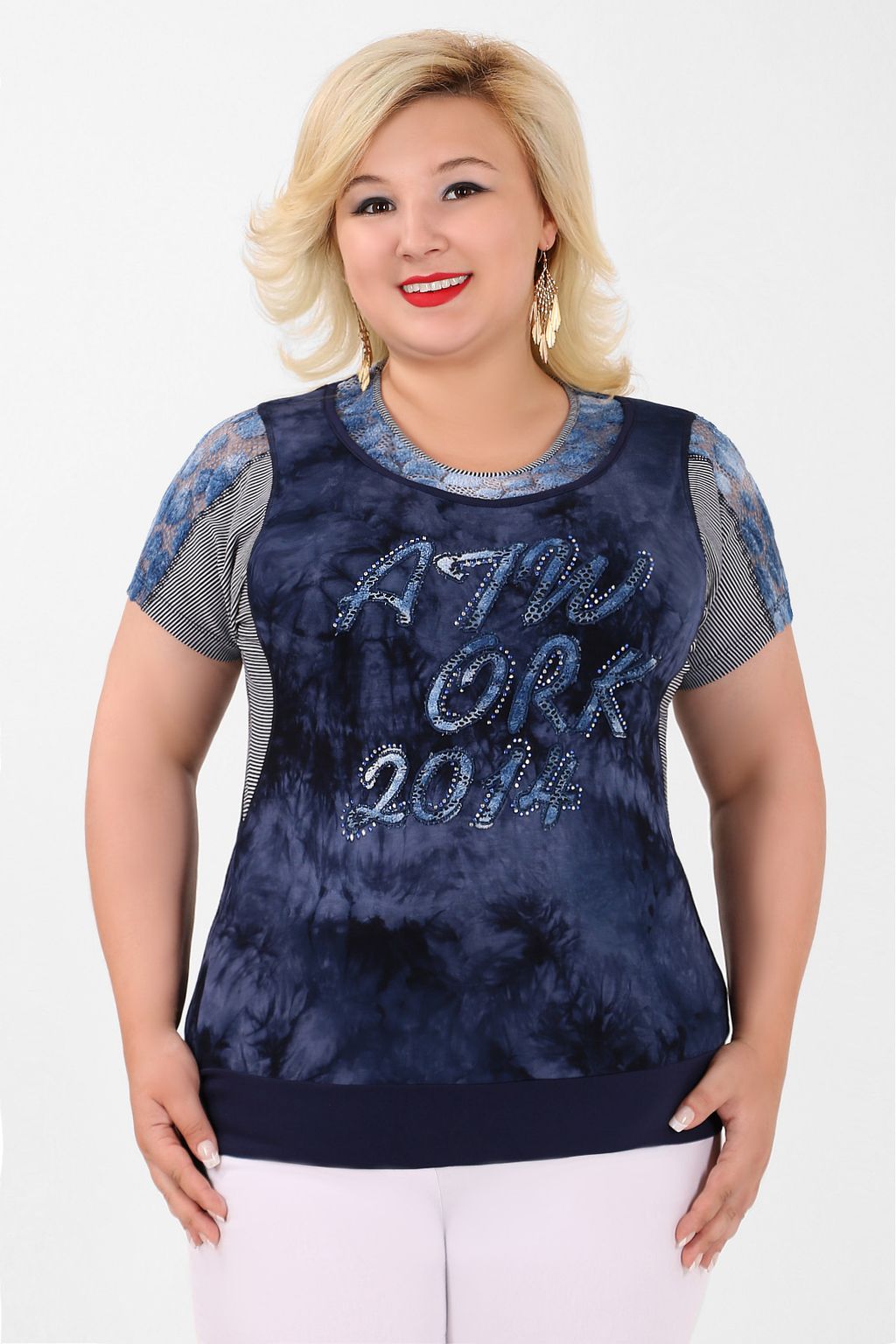 Футболка летняя женская синего цвета с коротким рукавом