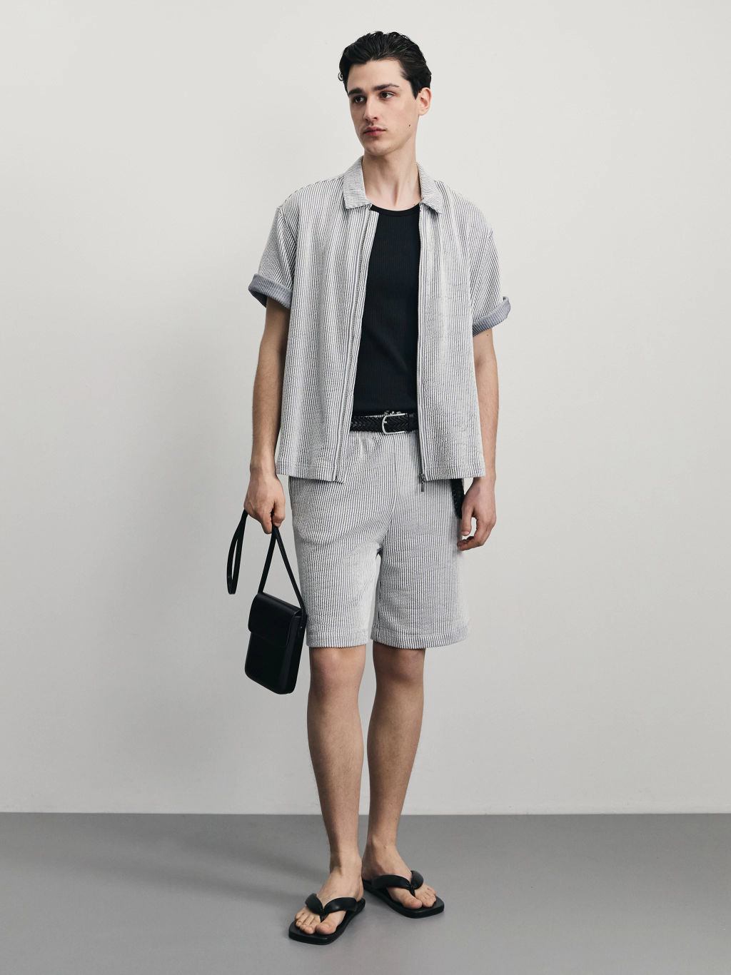 Рубашка в полоску на молнии / Zarina  фото 2