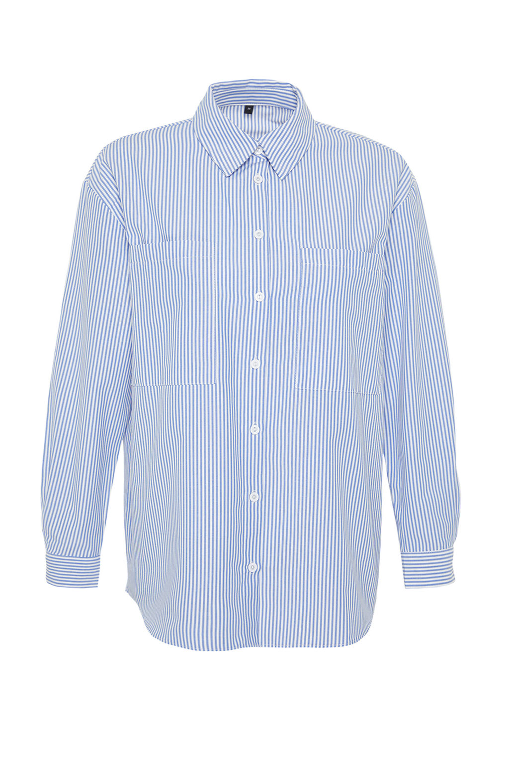 Lacivert Cizgili Oversize Genis Kal?p Dokuma Gomlek TWOAW23GO00359