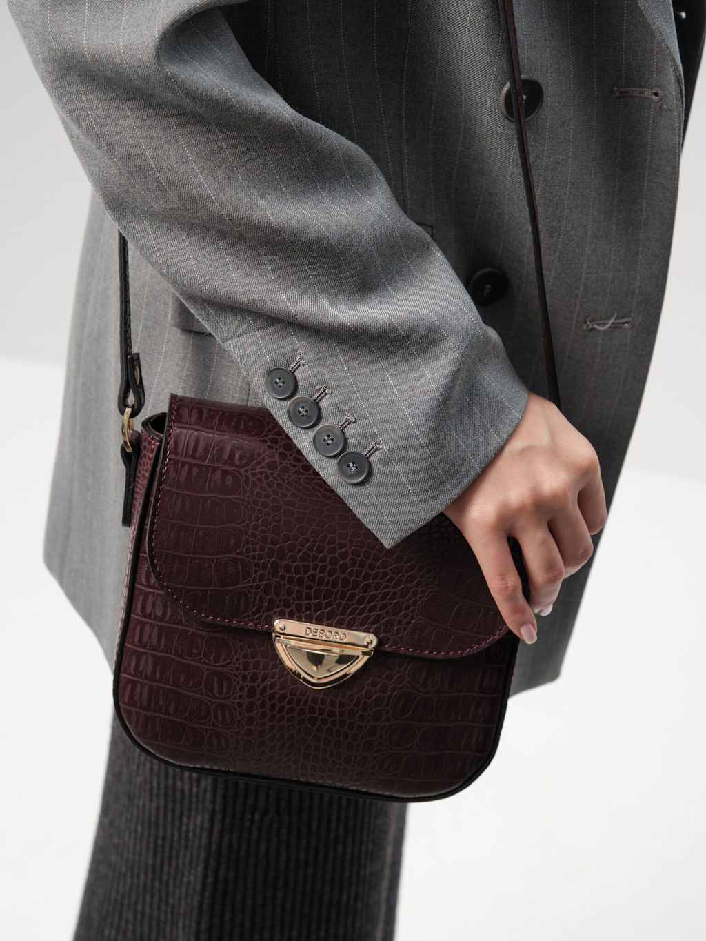 Сумка кожаная через плечо Deboro 3158 пурпур крок