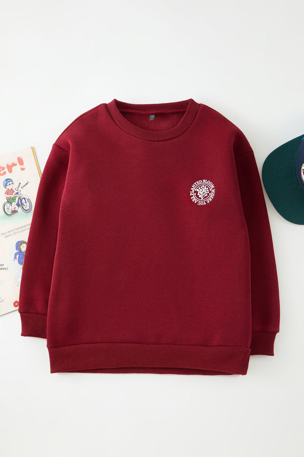 Bordo S?rt Bask?l? Erkek Cocuk Duz Orme Mini Me Sweatshirt TKDAW25SW00115 - Trendyolmilla фото 2