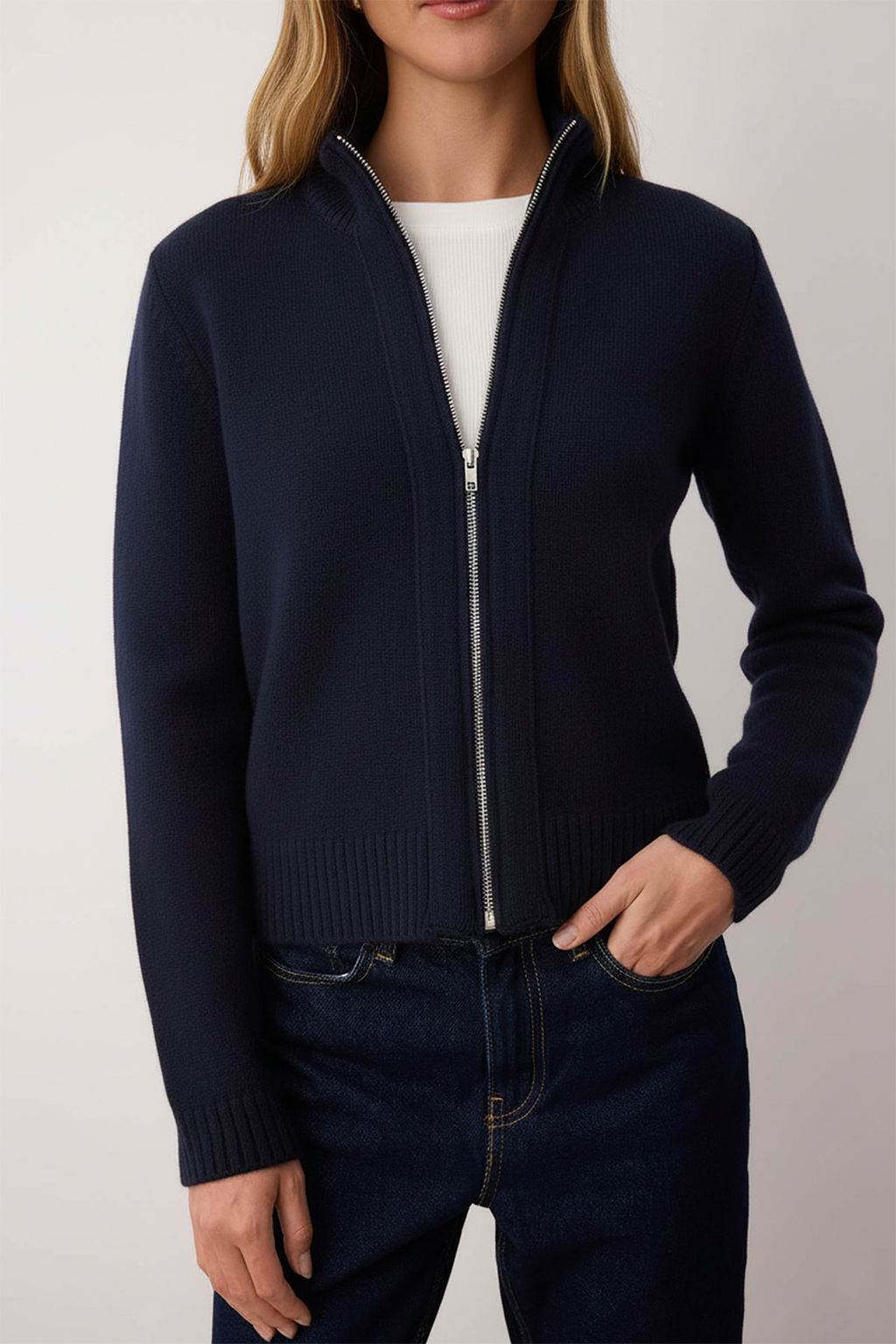 Lacivert Fermuarl? Yun Kar?s?ml? Dik Yaka Yumusak Dokulu Triko H?rka TWOAW26HI00027