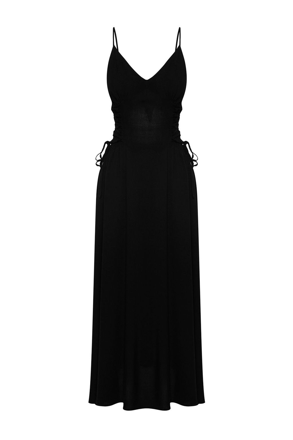 Siyah Dokuma Baglama Detayl? Maxi Plaj Elbise TBESS24EL00098