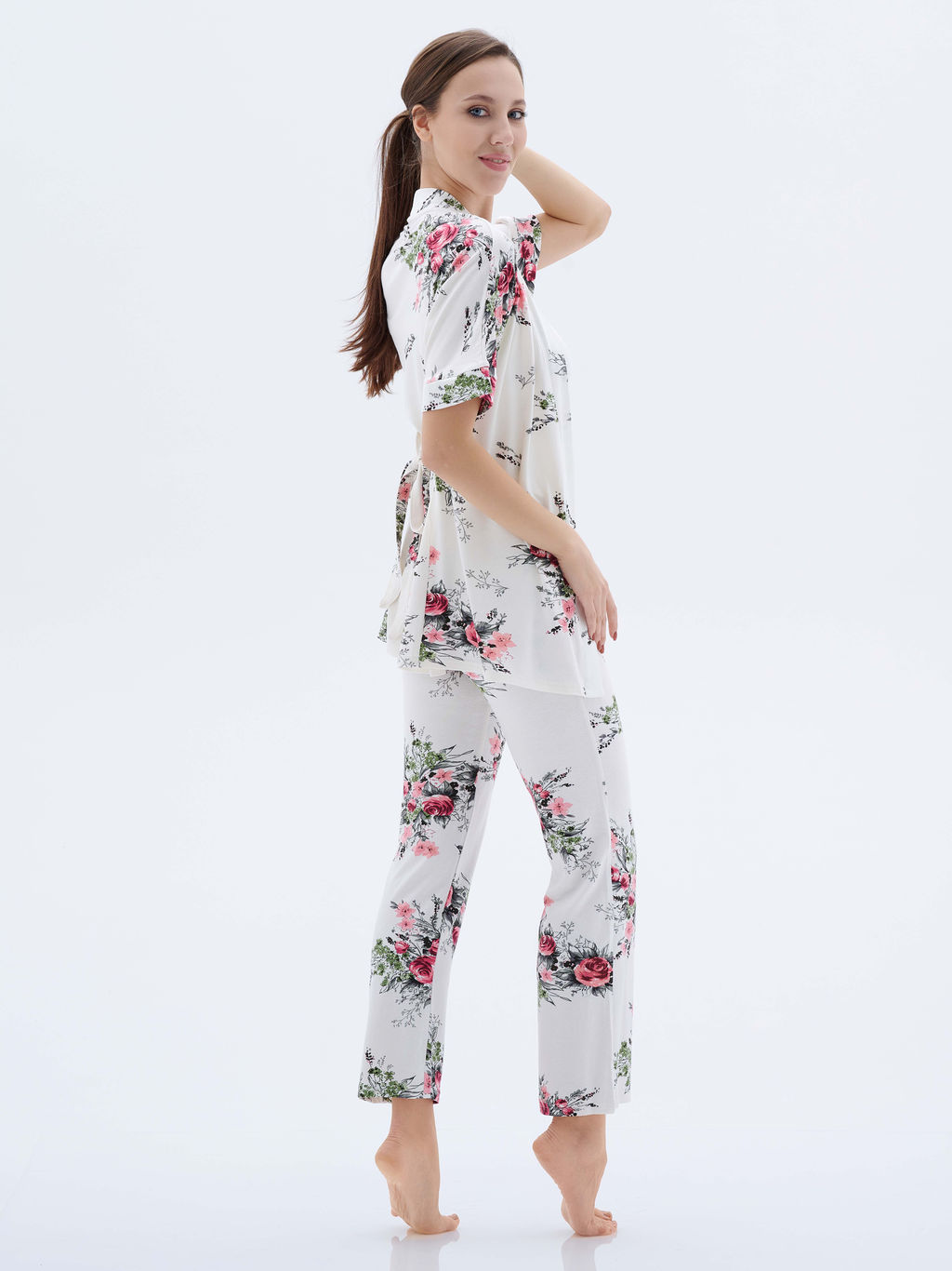 Пижама с халатом МИШЕЛЬ: брюки, топ, халат (молоко №18) - Ивановская трикотажная компания фото 3