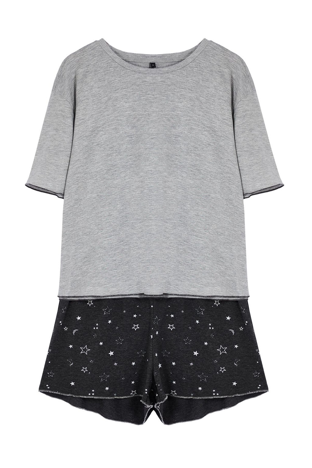 Trendyolmilla Gri Melanj Galaksi Desenli Baby Overlok Detayl? Sortlu Orme Pijama Tak?m? THMSS24PT00203 фото 26