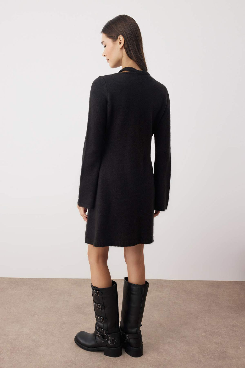 Siyah A-line Mini Triko Yunlu Basic Elbise TWOAW26EL00028 - Trendyolmilla фото 4