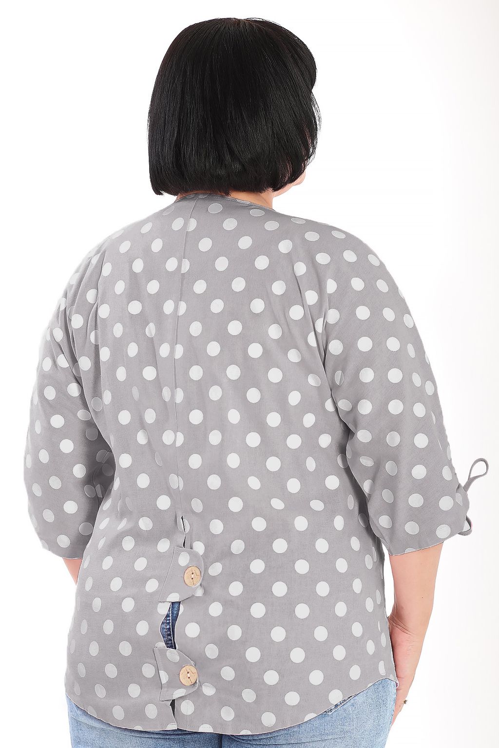 Серый пыльник в горох женский летний больших размеров - Almond фото 2