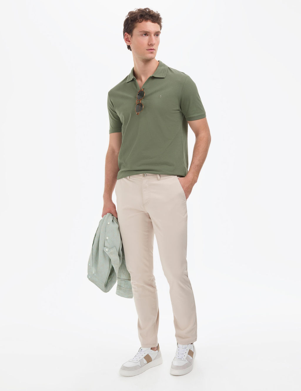 Haki Regular Fit %100 Pamuk K_vr_lmaz Polo Yaka Basic Ti__rt