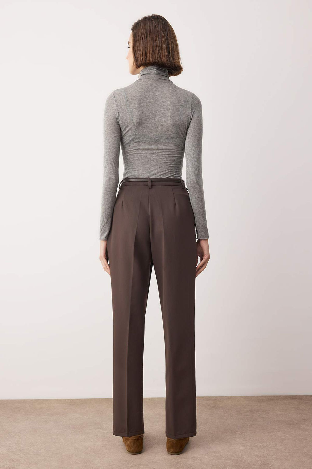 Kahverengi Kemerli Havuc/Salvar Kal?p Dokuma Pantolon TWOAW26PL00167 - Trendyolmilla фото 4