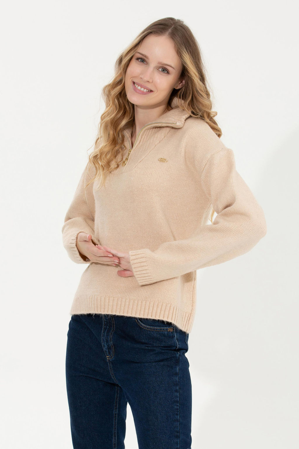 U. S. Polo Assn Женский свитер из меланжевого камня с v-образным вырезом - U.s. polo assn фото 3