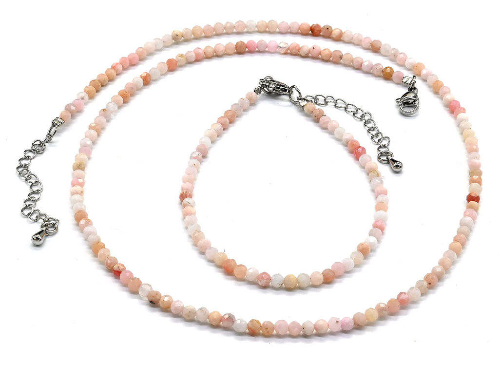 Бусы и браслет из опала розового шарик гр.3мм, 47см, 18см