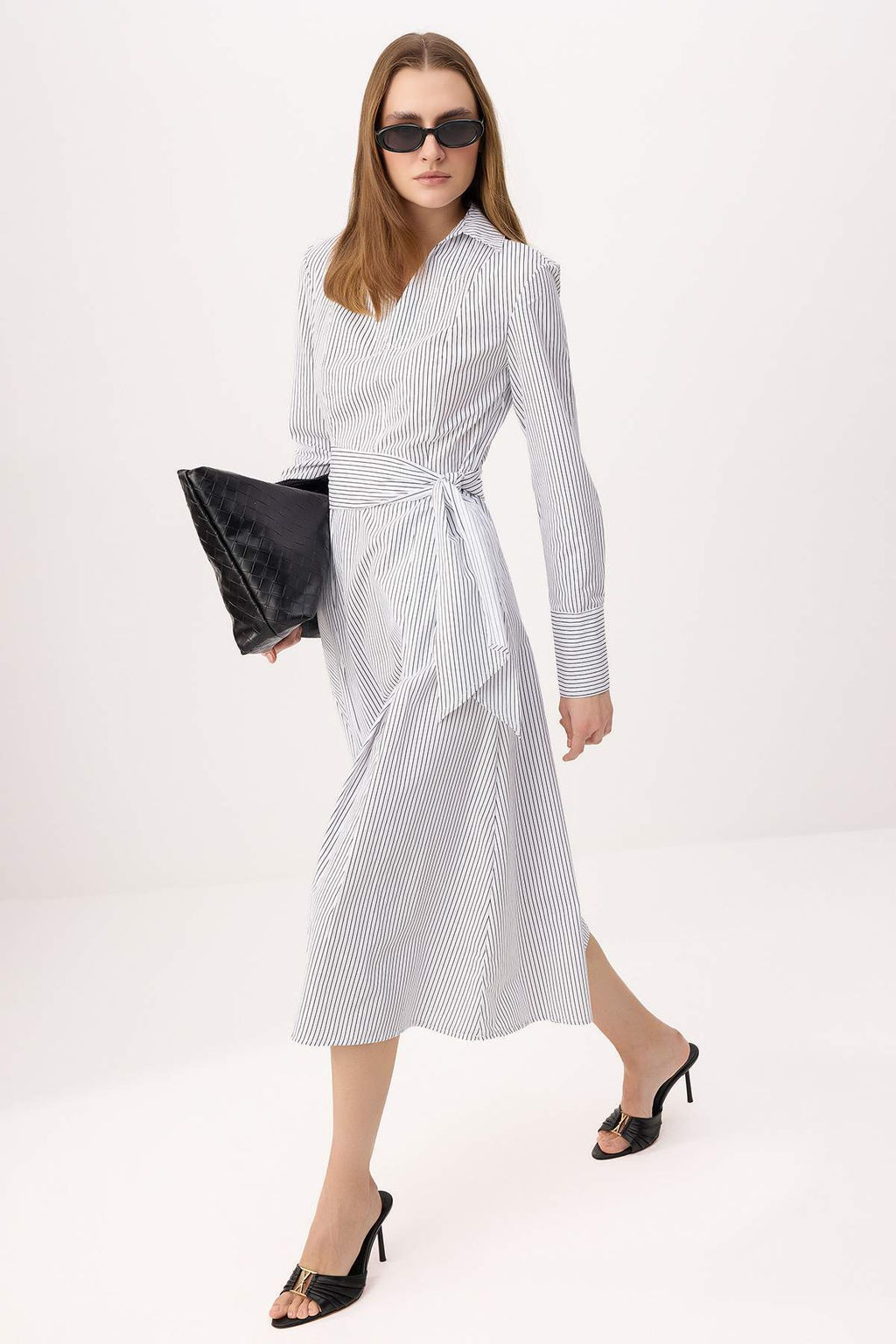 Cok Renkli Cizgili Midi Dokuma Gomlek Yaka Elbise TWOSS26EL00622 - Trendyolmilla фото 2