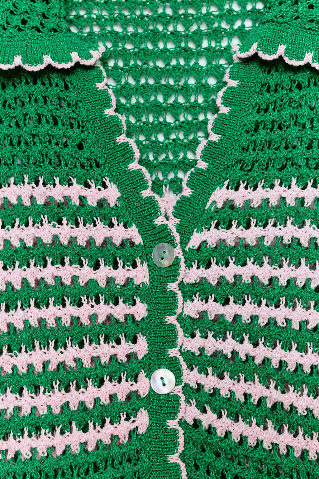CHAQUETA PUNTO CALADO RAYAS MANGA CORTA / Verde - Zara фото 7