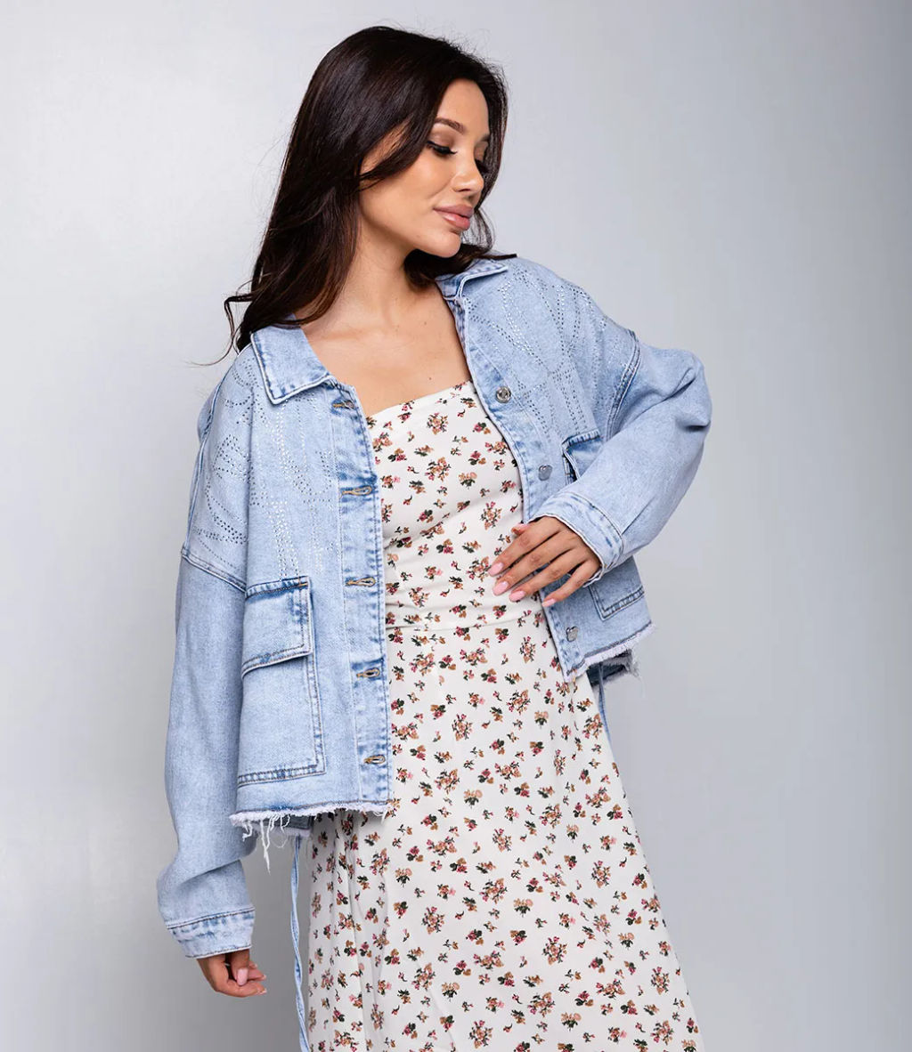 Джинсовая куртка #МСК2110 (1), голубой - Dommod фото 2