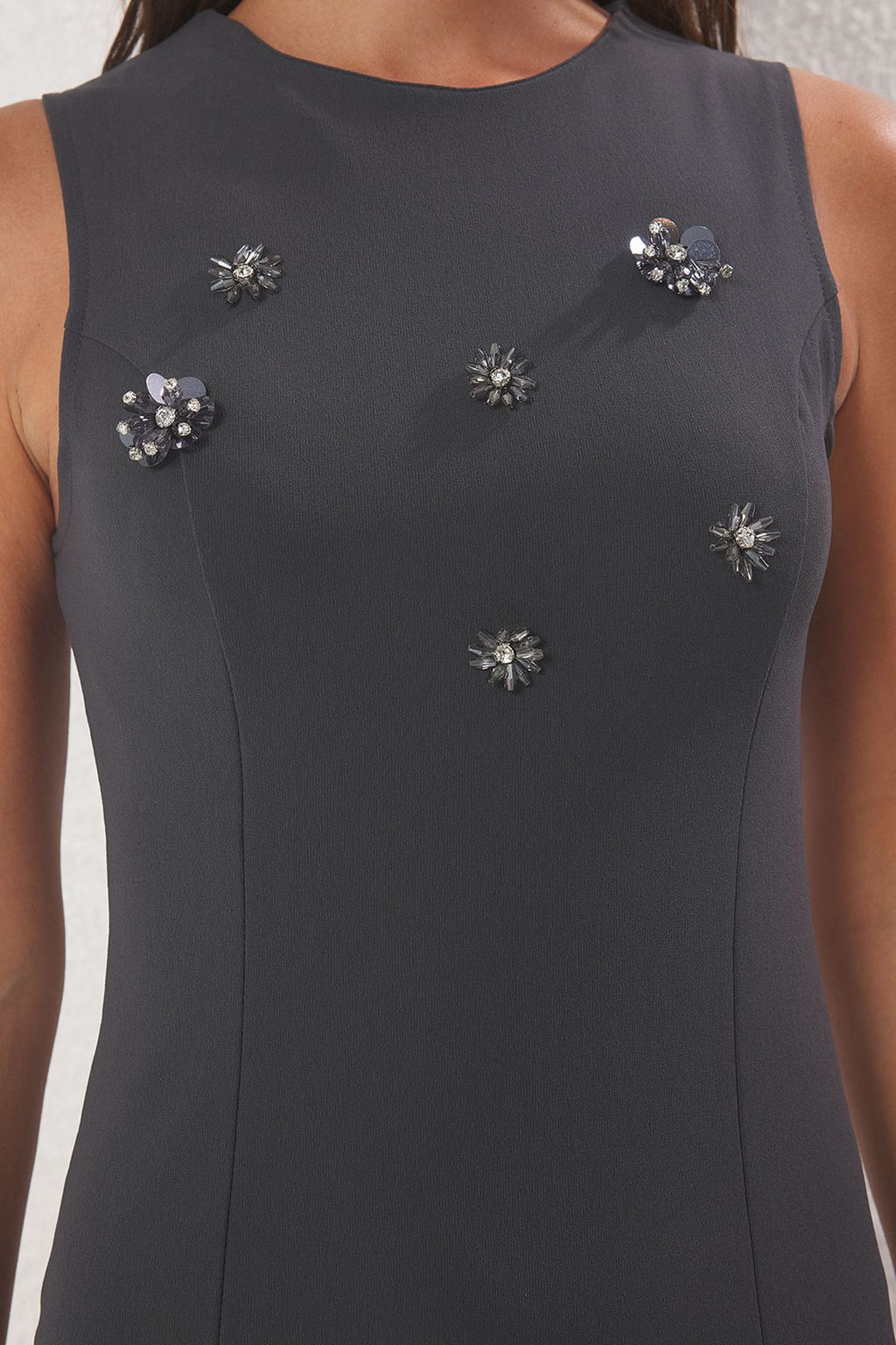 Antrasit Cicek Aksesuarl? Bodycone/Vucuda Oturan Mini Orme Elbise TWOSS25EL00686 - Trendyolmilla фото 3