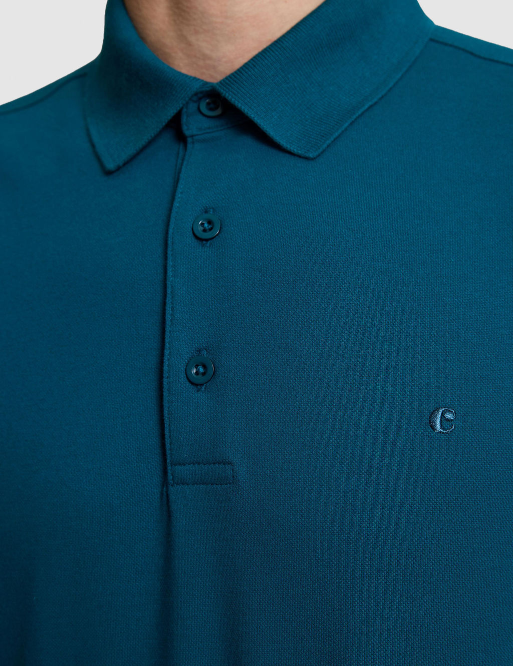 Petrol Mavi Slim Fit Pamuk Kar___ml_ D__meli Polo Yaka Basic T-shirt