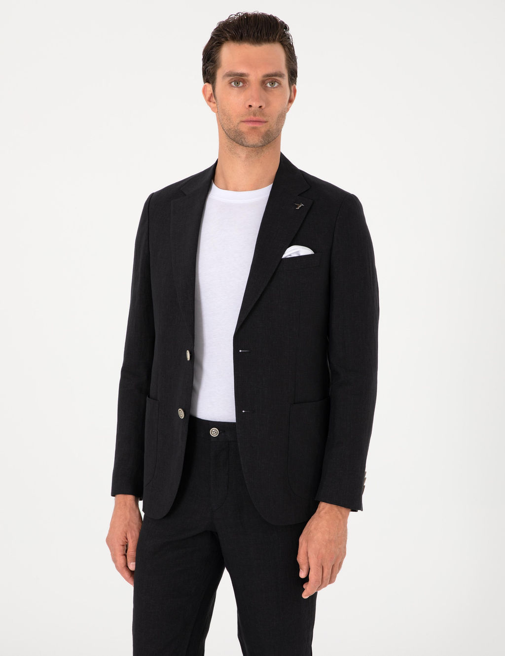 Siyah Slim Fit %100 Keten Ceket - Cacharel фото 3