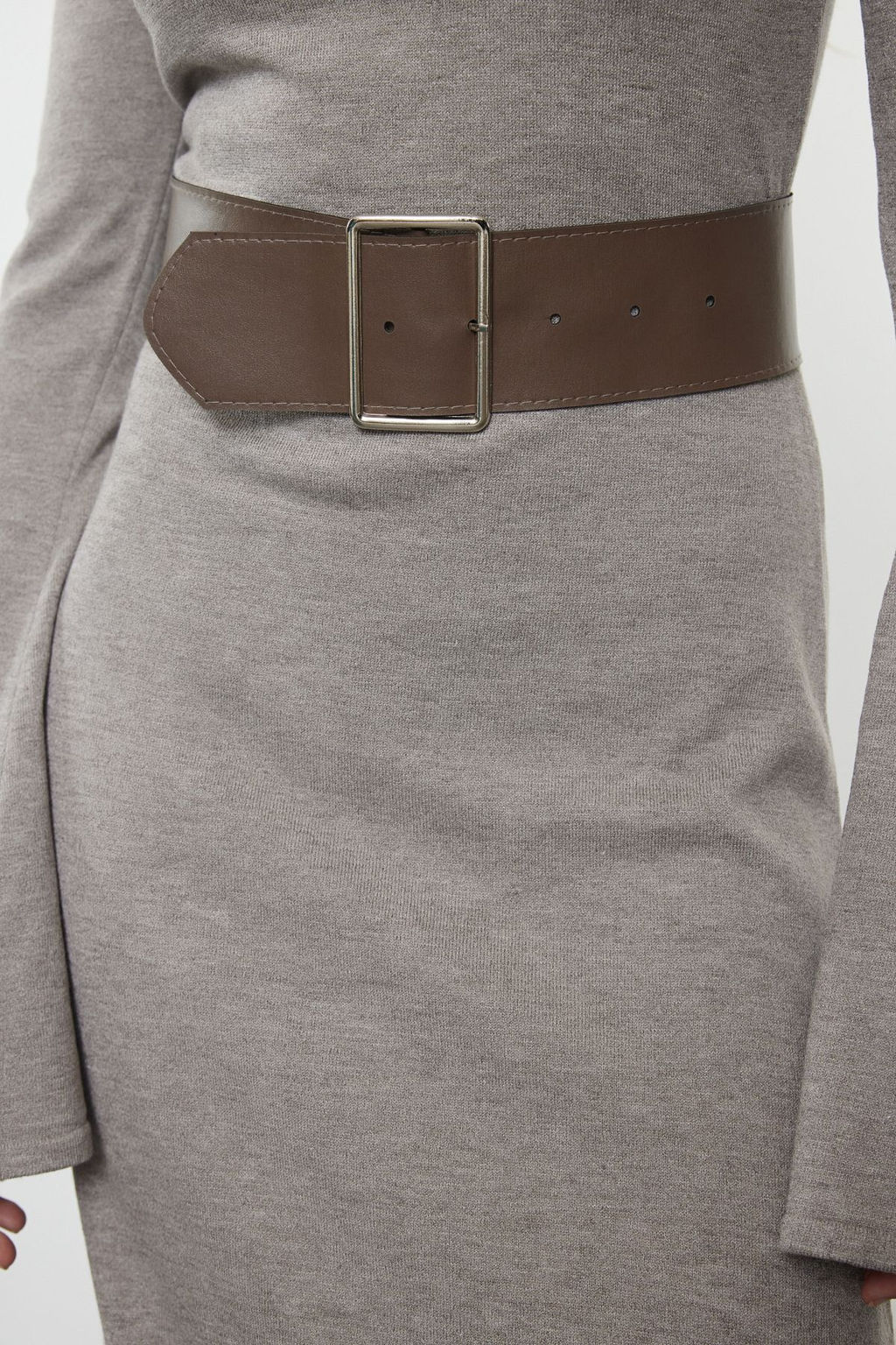 TRENDYOLMILLA Vizon Midi Triko Kemerli Elbise TWOAW25EL00034  фото 9