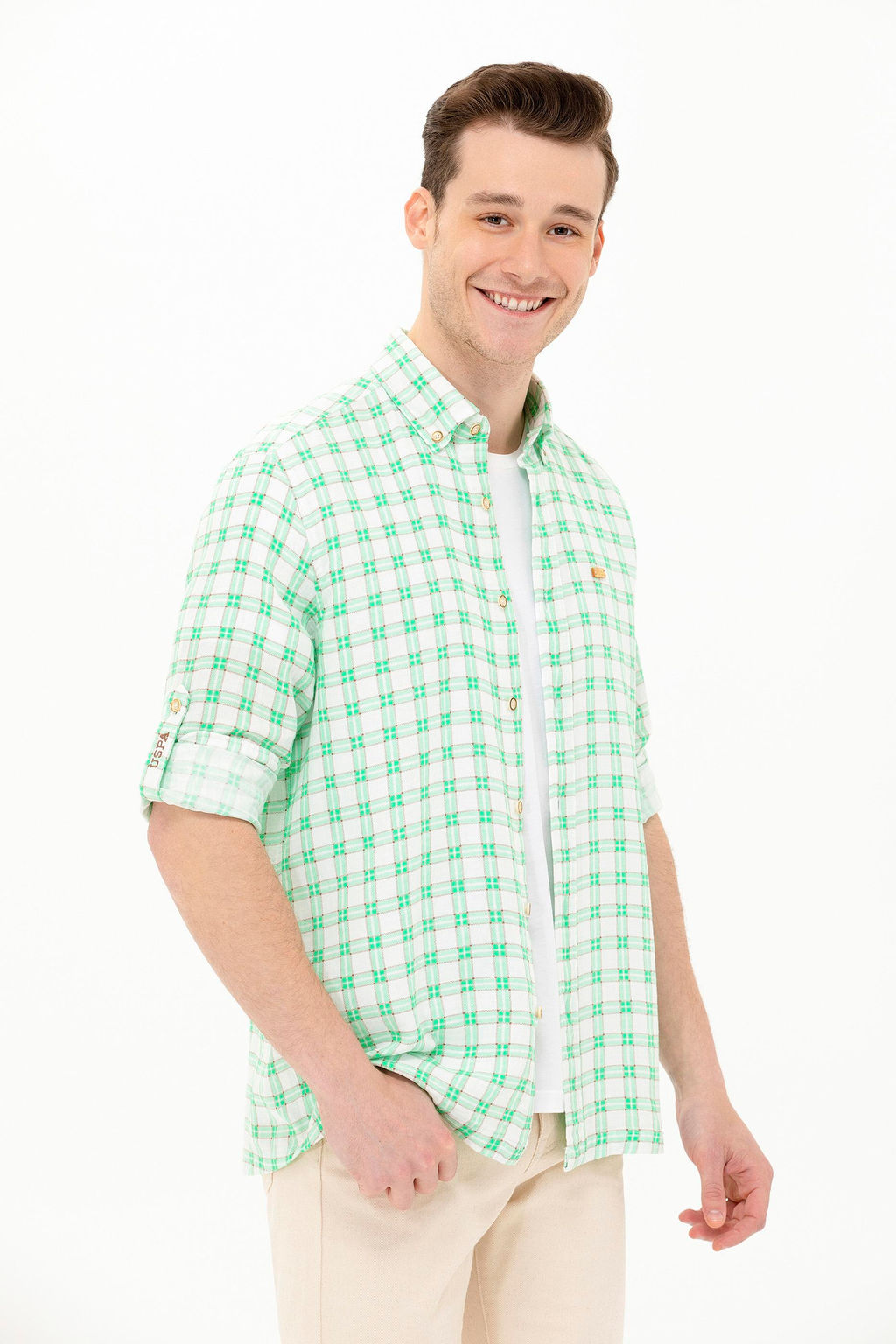 U. S. Polo Assn Мужская зеленая рубашка в клетку - U.s. polo assn фото 3
