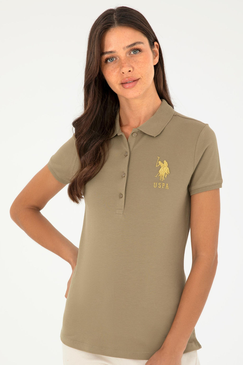 Женская базовая футболка цвета хаки - U.s. polo assn фото 3