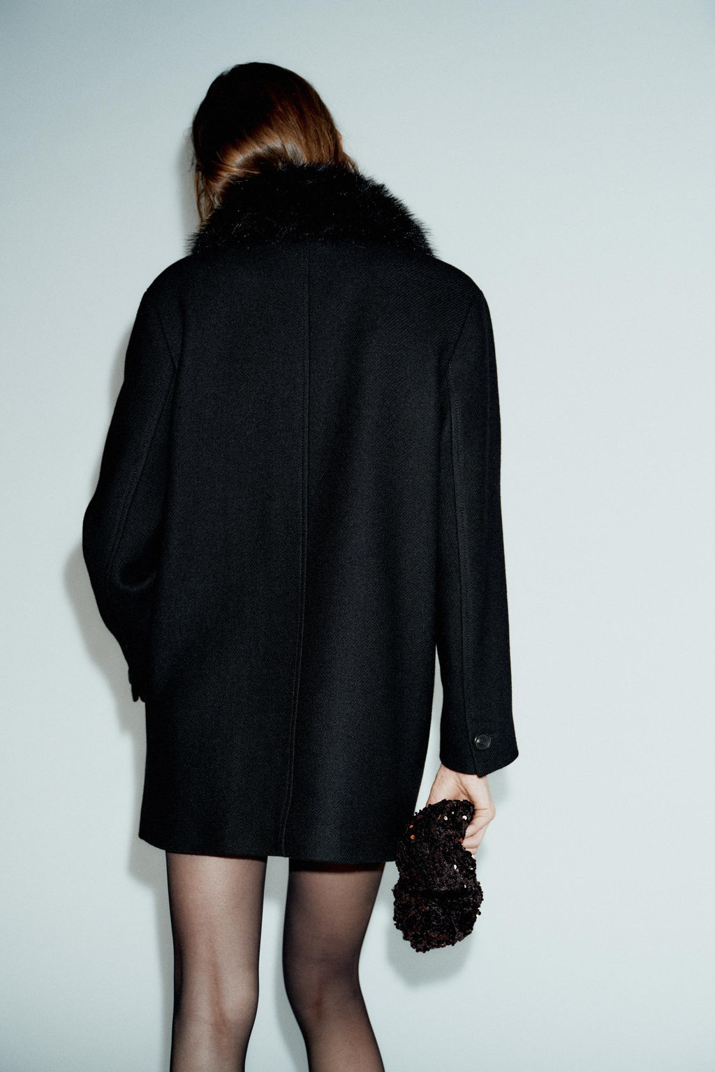 CROPPED WOOL COAT WITH FAUX FUR LAPEL - Zara фото 6