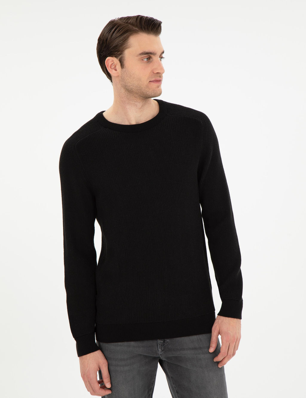Siyah Slim Fit Bisiklet Yaka Triko Kazak - Pierre cardin фото 3