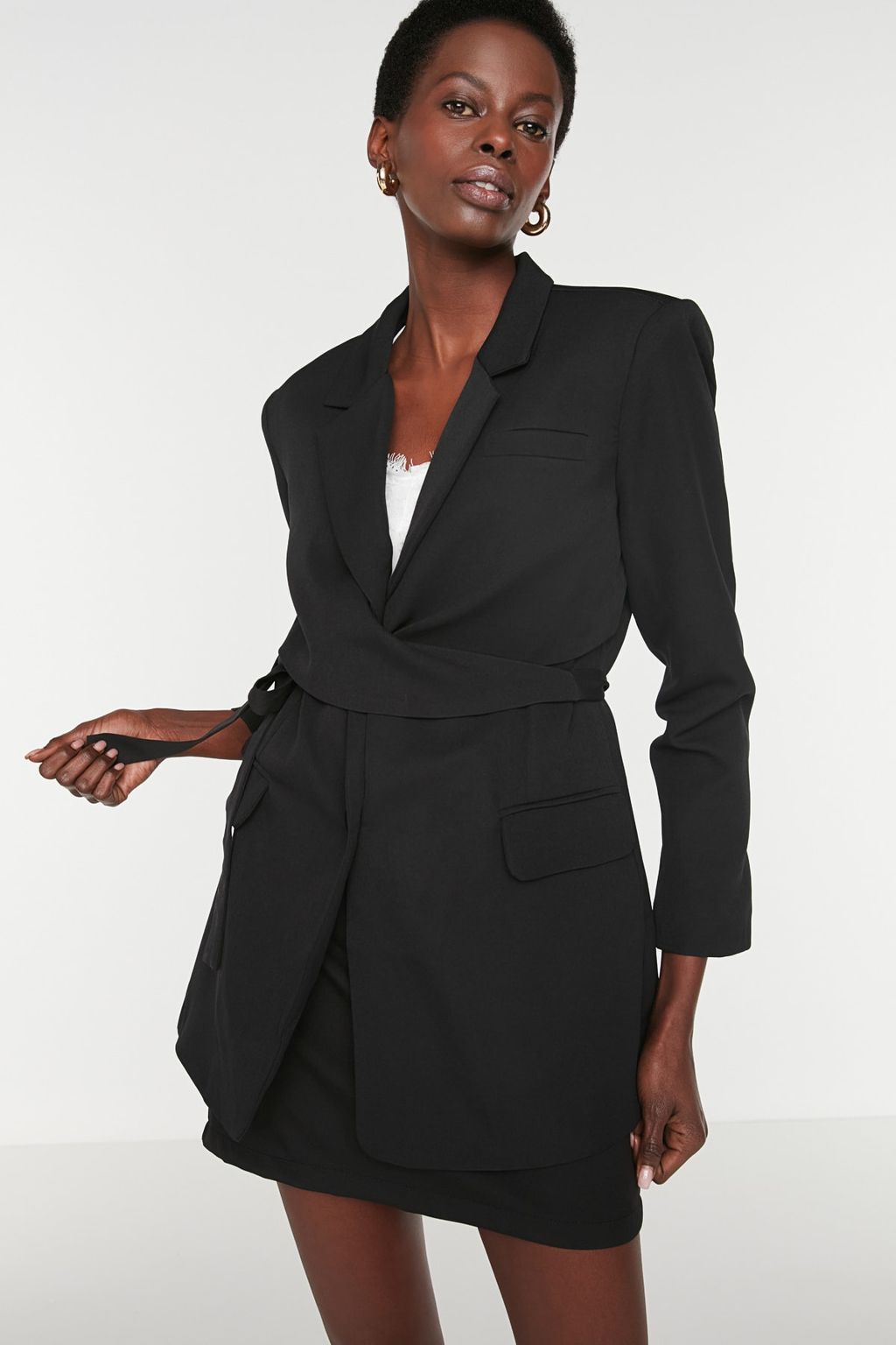 Siyah Kusakl? Regular Astarl? Kruvaze Kapama Dokuma Blazer Ceket TWOAW21CE0320