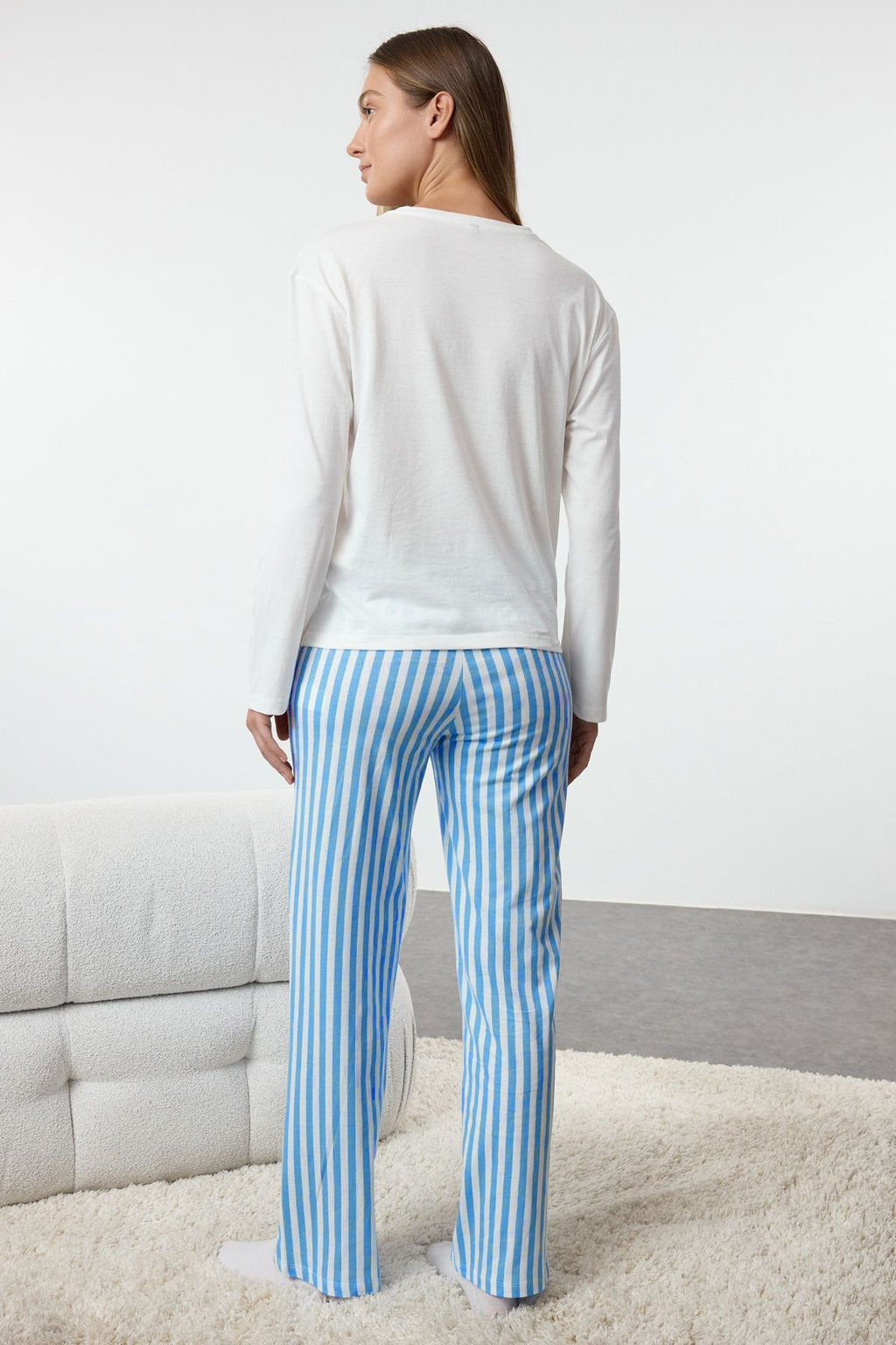 Kad?n Couple/Cift Ekru %100 Pamuklu Cizgili Ay?c?kl? Orme Pijama Tak?m? THMAW25PT00171 - Trendyolmilla фото 18