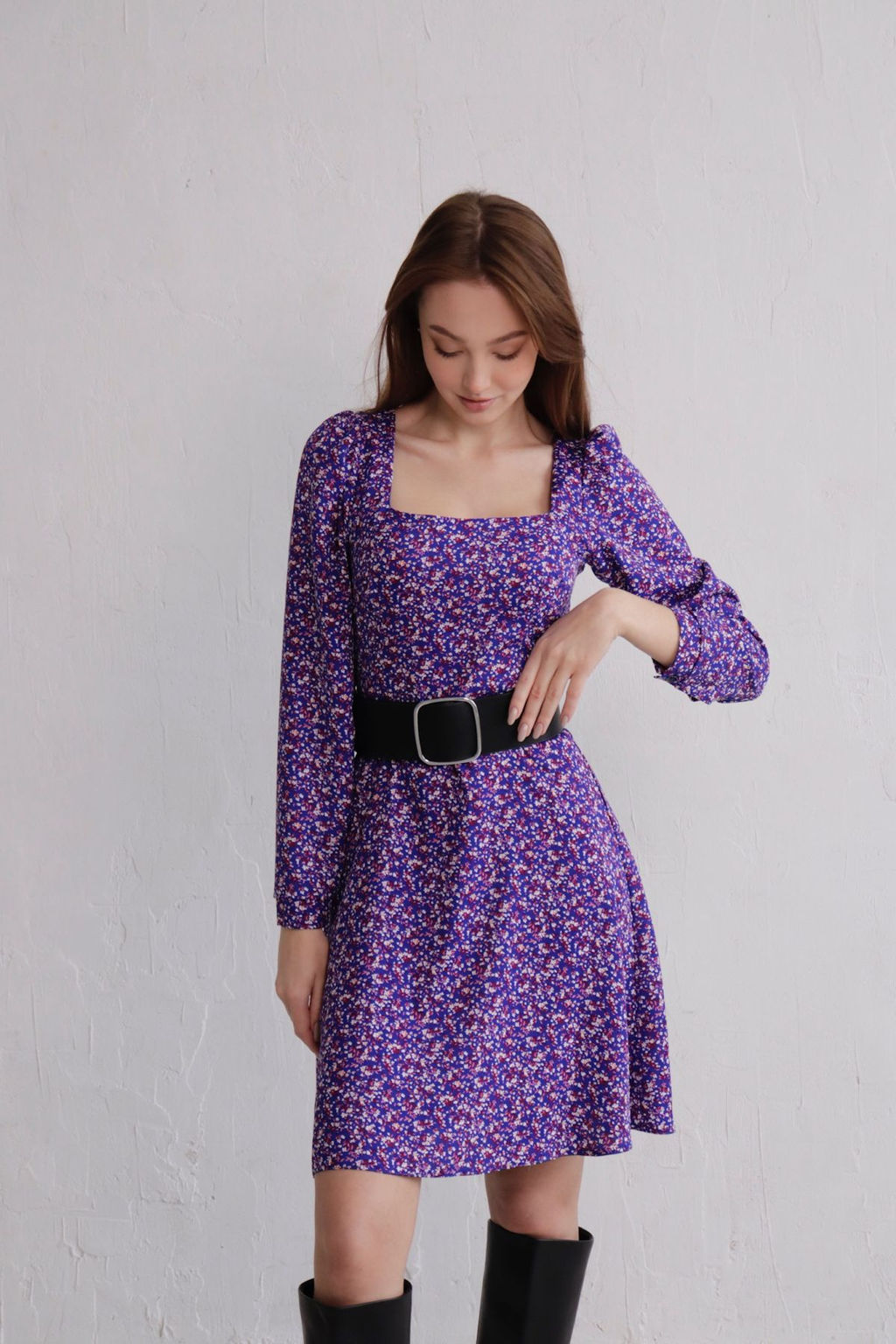 Платье с вырезом каре фиолетовое в цветочек - Martichelli фото 7