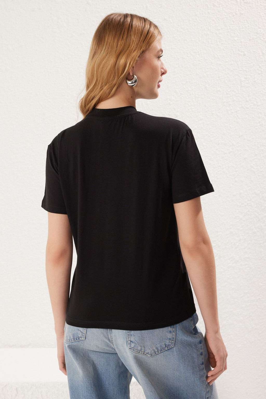 TRENDYOLMILLA Bej-Vizon 2li Paket %100 Pamuk Basic Dik Yaka Orme T-Shirt TWOSS20TS1500 фото 5