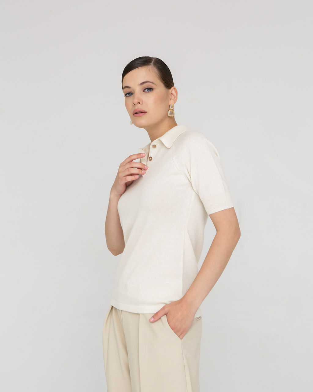 Джемпер-поло кашемировый 2015 кремовый