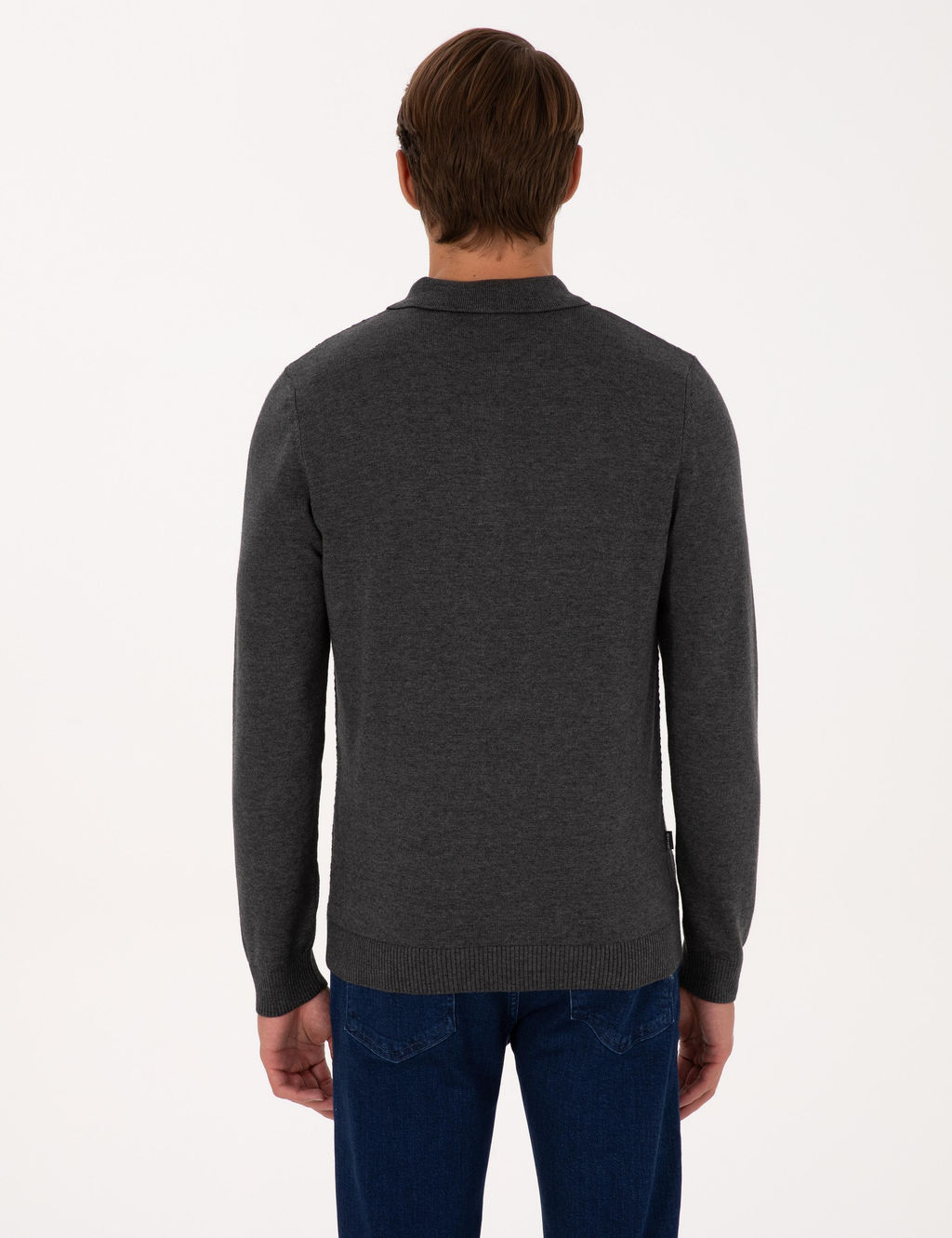 Antrasit Melanj Slim Fit Polo Yaka D__meli Triko Kazak - Pierre cardin фото 5