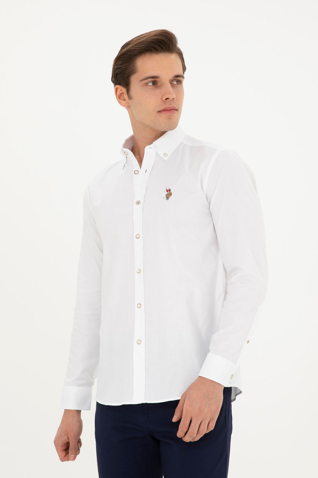 Мужская белая базовая рубашка с длинным рукавом - U.s. polo assn фото 3