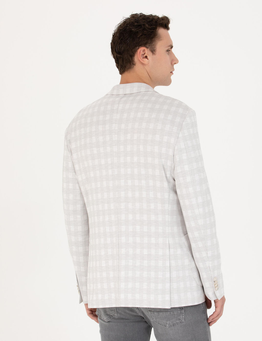 A__k Gri Pamuk Kar___ml_ Slim Fit Ekose Ceket